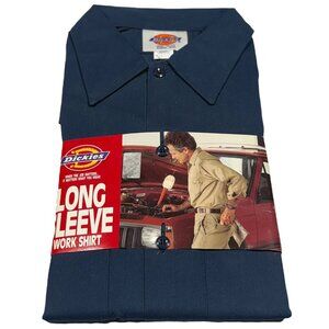 Dickies Mens Long Sleeve Work Shirt Navy Blue 16-16.5 Neck 32/33 Sleeve Cotton
